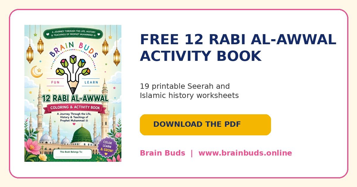 Brain Buds 12 Rabi al-Awwal colouring and activity book for children